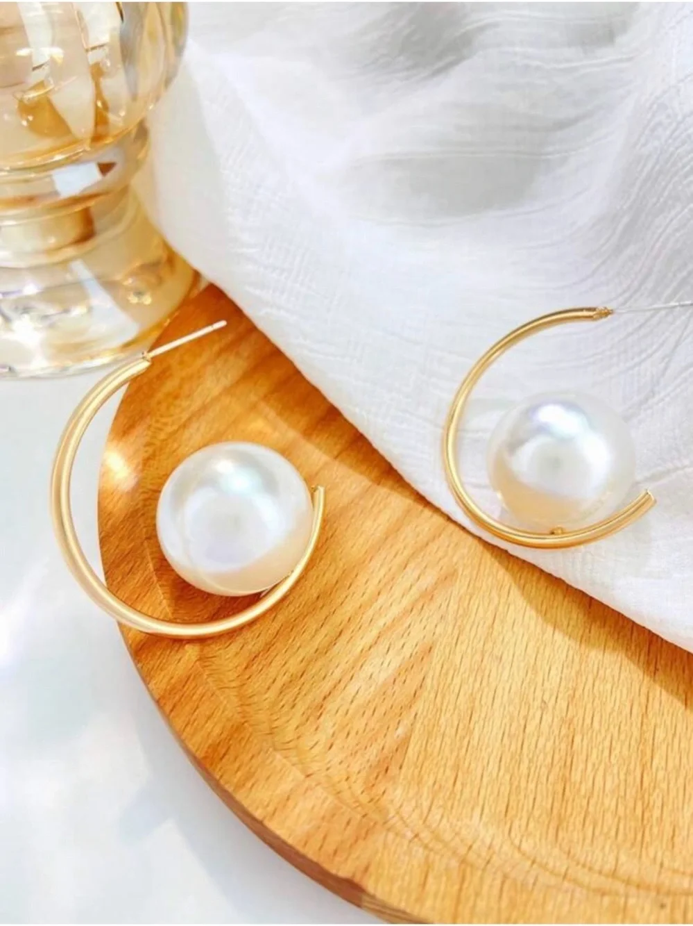 Gold Hoop Pearl Accent Earrings - Elegant Women Jewelry
